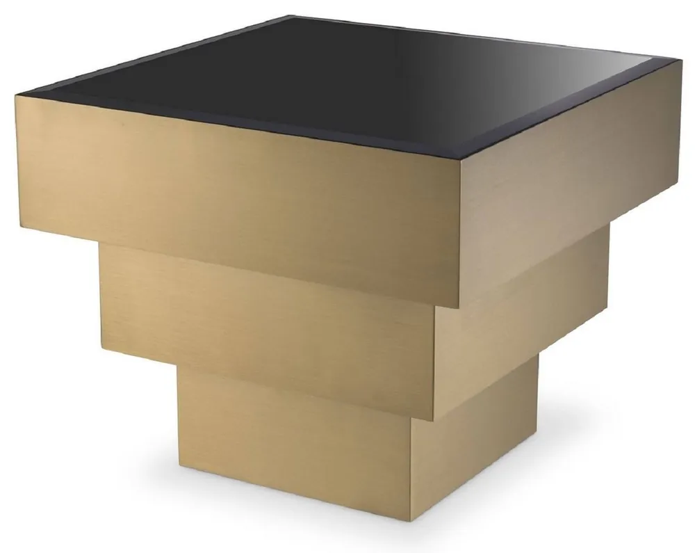 Casa Padrino mesa auxiliar de lujo latón / negro 55 x 55 x A. 45 cm - Mesa cuadrada de acero inoxidable con tapa de vidrio - Muebles de salón - Muebles de Lujo Top-Seller