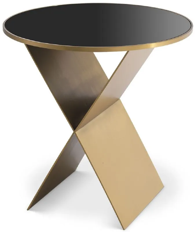 Casa Padrino mesa auxiliar de lujo latón / negro Ø 50 x A. 50 cm - Mesa redonda de acero inoxidable con tapa de vidrio - Muebles de salón - Colección de Lujo Neue Kollektion