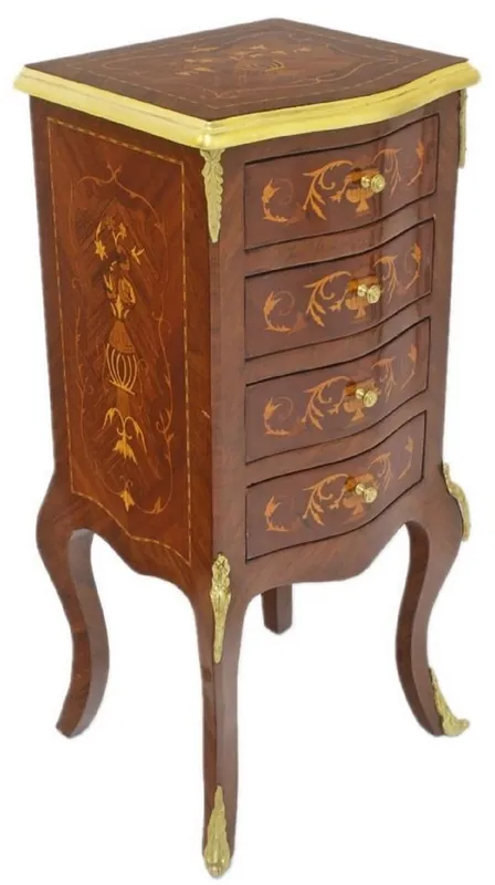 Casa Padrino cómoda barroco marrón oscuro / oro 40 x 30 x A. 80 cm - Cómoda de madera maciza de estilo antiguo hecha a mano con 4 cajones - Muebles Barrocos Kracherpreis