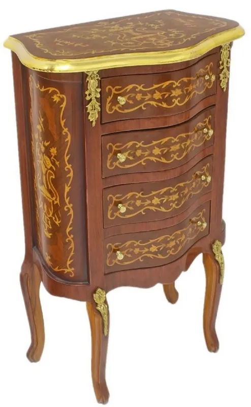 Preisreduziert Casa Padrino cómoda barroco marrón oscuro / oro 50 x 30 x A. 80 cm - Cómoda de madera maciza de estilo antiguo hecha a mano con 4 cajones - Muebles Barrocos