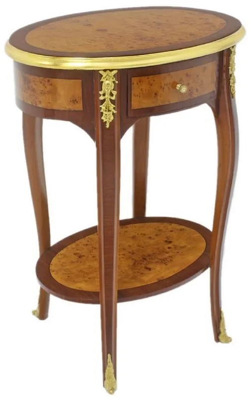 Günstig Casa Padrino mesa auxiliar barroco marrón oscuro / marrón claro / oro 50 x 35 x A. 75 cm - Mesa ovalada de madera maciza con cajón - Muebles de salón barrocos
