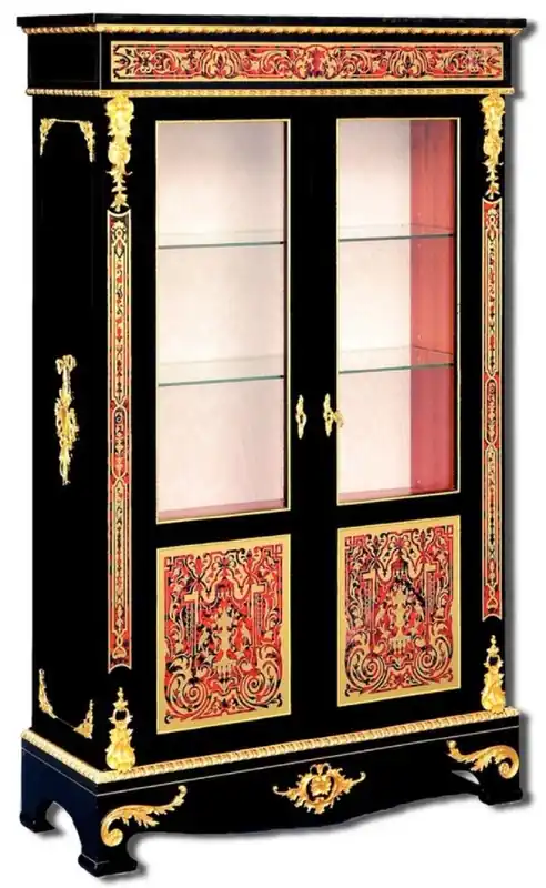 Casa Padrino vitrina boulle barroco de lujo negro / rojo / oro 93 x 35 x A. 152 cm - Vitrina hecho a mano de madera maciza con 2 puertas - Muebles barrocos nobles Neue Ware