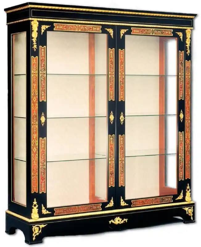 Must-Have Casa Padrino vitrina boulle barroco de lujo negro / rojo / oro 152 x 45 x A. 172 cm - Vitrina hecho a mano de madera maciza con 2 puertas - Muebles barrocos nobles