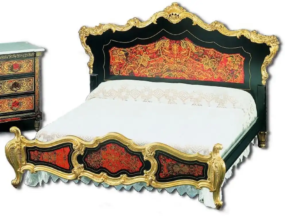 Casa Padrino cama de matrimonio boulle barroco de lujo negro / rojo / oro 225 x 230 x A. 150 cm - Cama de madera maciza magnífico con cabecera - Muebles de dormitorio de estilo barroco noble Sonderangebot