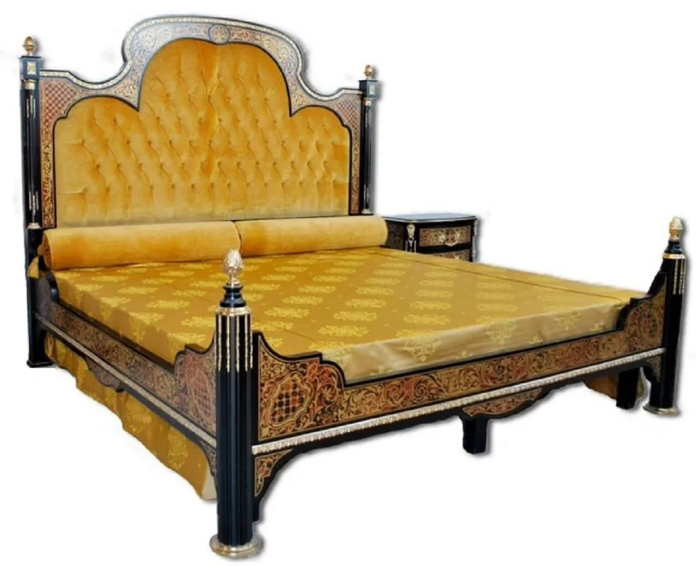 Schneller Versand Casa Padrino cama de matrimonio boulle barroco de lujo negro / rojo / oro / plata 211 x 215 x A. 180 cm - Muebles de dormitorio - Muebles de hotel - Calidad de lujo - Hecho en Italia