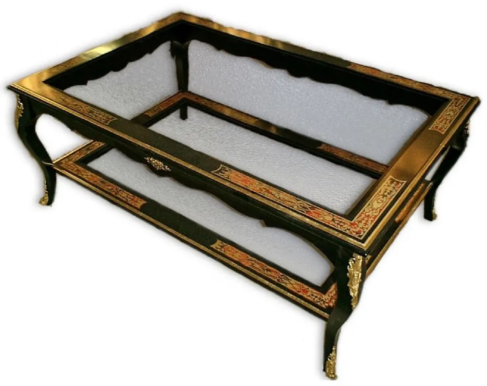Neue Ware Casa Padrino mesa de centro boulle barroco de lujo negro / rojo / oro 120 x 70 x A. 45 cm - Mesa de salón de madera maciza hecha a mano con tapas de vidrio - Muebles barrocos nobles