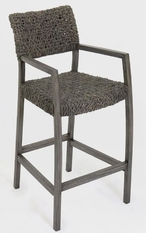 Casa Padrino silla de bar de lujo con reposabrazos gris 55 x 64 x A. 114 cm - Silla de madera maciza con tejido de ratán fino - Muebles de bar de madera maciza de lujo Super-Preis