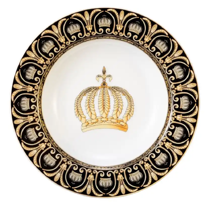 Super-Preis Harald Glööckler Pompöös Cuenco Sopas con Corona Blanco / Negro / Oro Ø 22,3 x A. 3,7 cm - Cuenco de Porcelana Redondo - diseñado por Harald Glööckler