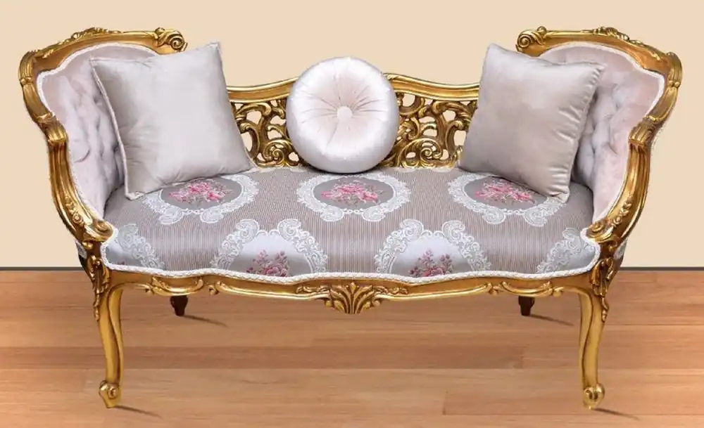 Preis Gesenkt Casa Padrino banco barroco plata / rosa / oro 150 x 55 x A. 80 cm - Magnífico banco de madera maciza con patrón floral noble - Muebles barrocos