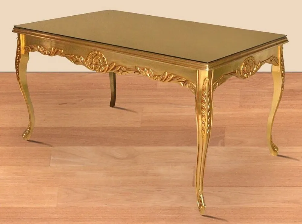 Solange Der Vorrat Reicht Casa Padrino mesa de comedor barroco oro 200 x 100 x A. 90 cm - Mesa de cocina de madera maciza con tapa de vidrio - Muebles de comedor barrocos