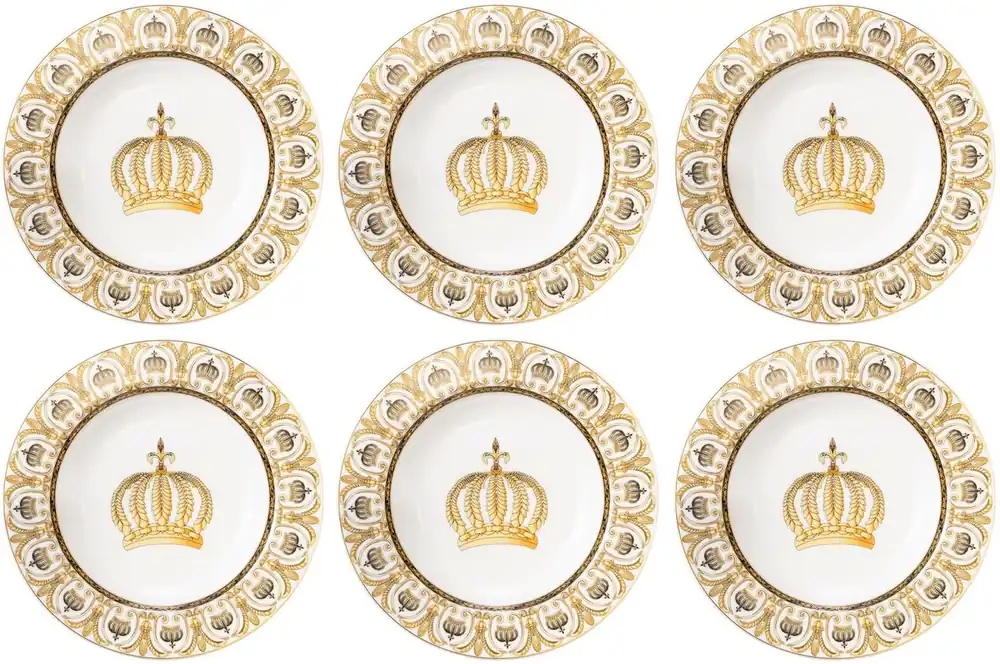 Harald Glööckler Pompöös Conjunto de Platos Hondo con Corona Blanco / Oro Ø 22,3 x A. 3,7 cm - diseñado por Harald Glööckler Meistverkauft