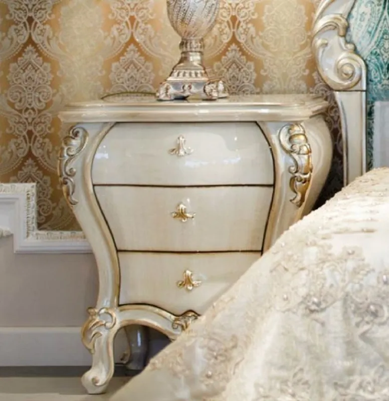 Casa Padrino mesita de noche crema / oro 60 x 55 x A. 68 cm - Magnífica mesita de noche de madera maciza - Muebles de dormitorio barrocos Günstig