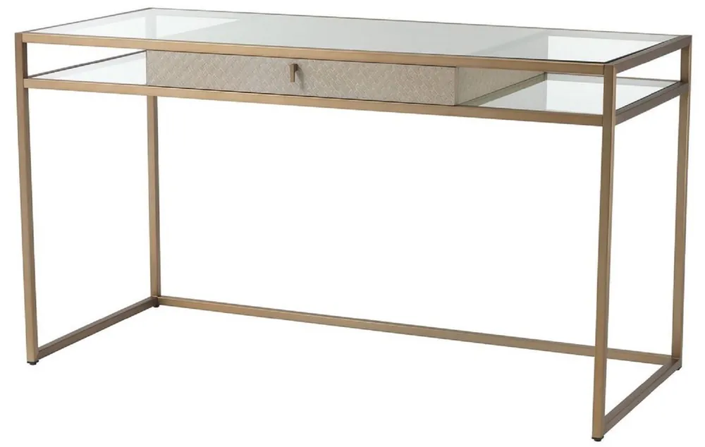 Casa Padrino escritorio de lujo crema / latón 135 x 60 x A. 75,5 cm - Mesa de oficina con cajón - Muebles de oficina de lujo - Calidad de Lujo Echt
