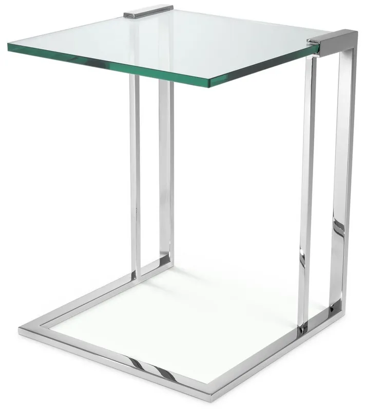 Must-Have Casa Padrino mesa auxiliar de lujo plata 45 x 45,5 x A. 56,5 cm - Mesa de acero inoxidable con tapa de vidrio - Muebles de salón de lujo