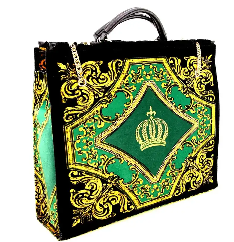 Neue Kollektion Pompöös by Casa Padrino Bolso para Mujer de Lujo Corona y Pedrería Verde / Negro / Oro 43 x A. 43 cm - diseñada por Harald Glööckler