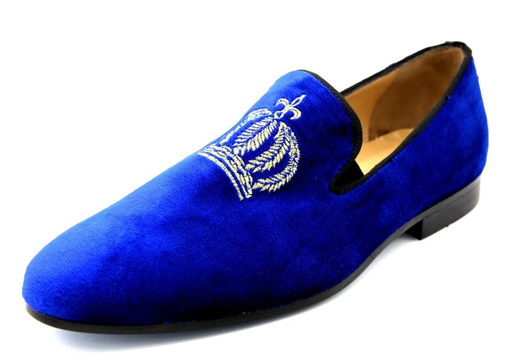 Pompöös by Casa Padrino Zapatillas de Terciopelo de Lujo Corona Azul Real / Oro - Diferentes Tamaños de Zapatos - diseñado por Harald Glööckler Garantierte Lieferung