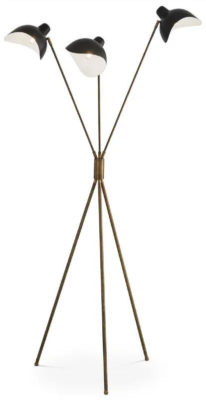 Casa Padrino lámpara de pie de lujo latón antiguo / negro 87 x 87 x A. 180 cm - Elegante lámpara de pie trípode de estilo años 50 - Colección de Lujo Preisreduziert