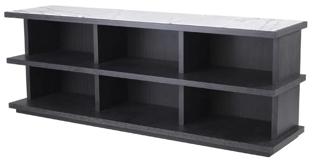 Casa Padrino armario de estantería de lujo gris antracita / blanco / lila 220 x 55 x A. 80 cm - Noble armario de madera maciza con 3 estantes y encimeras de mármol - Muebles de salón de lujo Sonderangebot