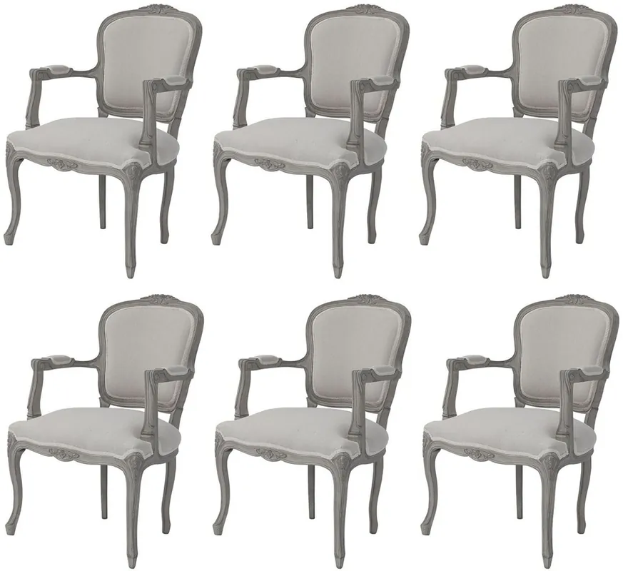 Sonderangebot Casa Padrino conjunto de sillas de comedor barroco de lujo gris - 6 sillas de comedor con reposabrazos hechas a mano en estilo barroco - Muebles de comedor barrocos