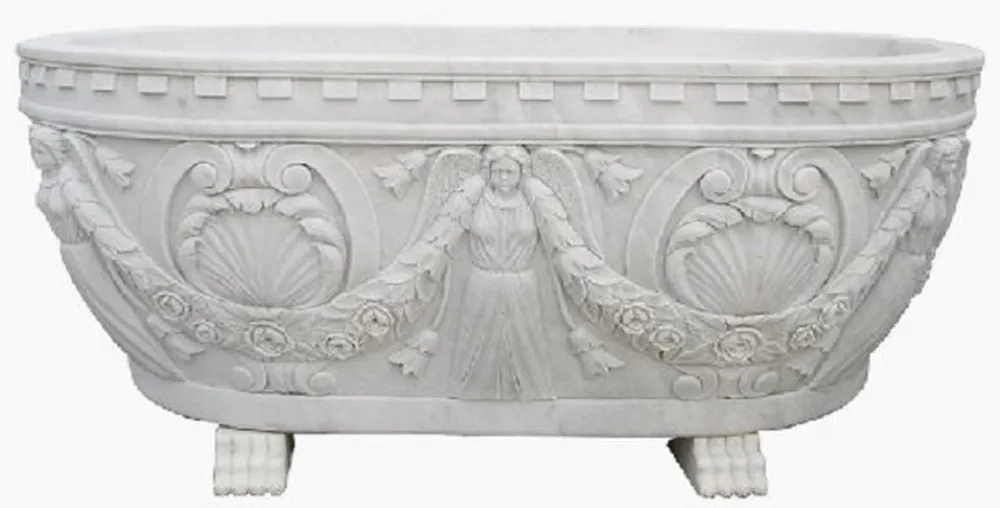 Echt Casa Padrino bañera barroco de lujo blanco 198 cm - Bañera de mármol independiente - Accesorios de baño - Noble y Magnífico
