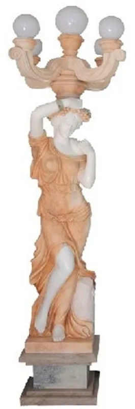 Letzte Chance Casa Padrino lámpara de pie de exterior de mármol Art Nouveau de lujo escultura señora blanco / beige A. 240 cm - Lámpara de jardín y terraza resistente a la intemperie - Accesorios de decoración