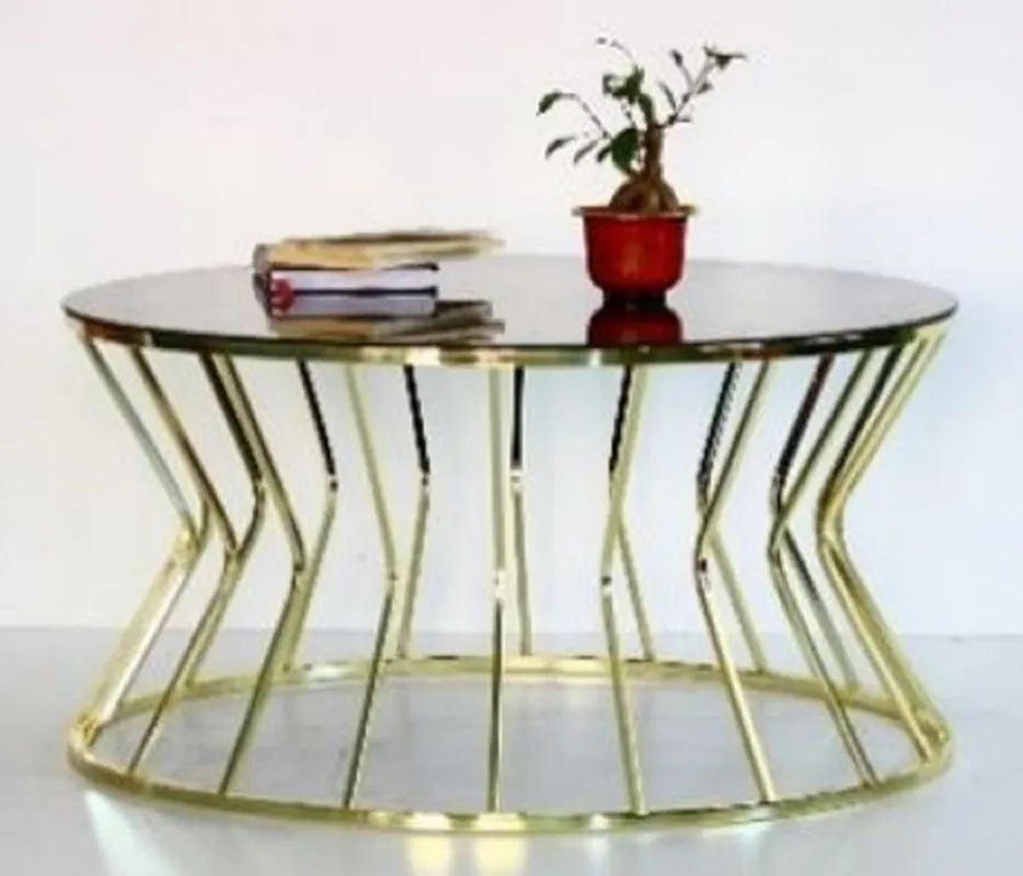 Markenware Casa Padrino mesa de centro de diseño oro / gris Ø 90 x A. 40 cm - Mesa de salón redonda con tapa de vidrio - Muebles de salón de lujo