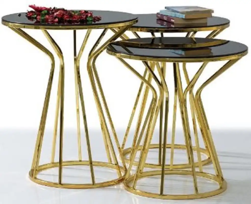 Casa Padrino conjunto de mesa auxiliar de diseño oro / gris - 3 Mesas de metal con tapa de vidrio - Muebles de salón - Colección de Lujo Beliebt