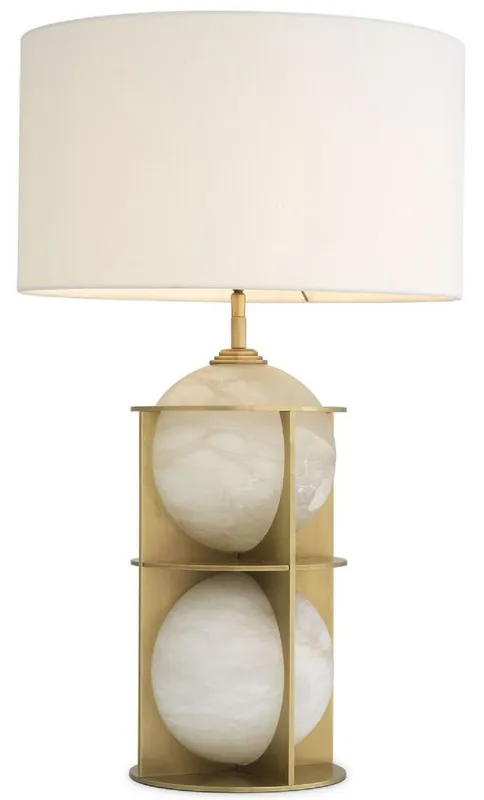 Solange Der Vorrat Reicht Casa Padrino lámpara de mesa de lujo latón antiguo / alabastro / blanco Ø 45 x A. 75 cm - Lámpara de escritorio moderna de metal con bolas de alabastro y pantalla redonda - Calidad de Lujo