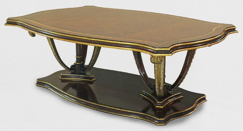 Nur Heute Casa Padrino mesa de centro barroco de lujo marrón / oro 130 x 90 x A. 44 cm - Mesa de salón de caoba con plumas decorativas talladas a mano - Muebles de salón de estilo barroco noble