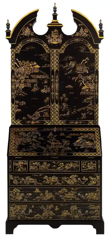 Markenware Casa Padrino armario de escritorio barroco de lujo en estilo chino negro / oro 104 x 58 x A. 238 cm - Magnífico armario de oficina de madera maciza - Noble mobiliario de oficina barroco