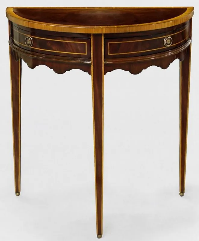 Preiswert Casa Padrino mesa auxiliar barroco de lujo marrón oscuro / marrón claro 71 x 36 x A. 74 cm - Mesa semicircular de caoba con 2 cajones - Mesita de Noche - Muebles Barrocos