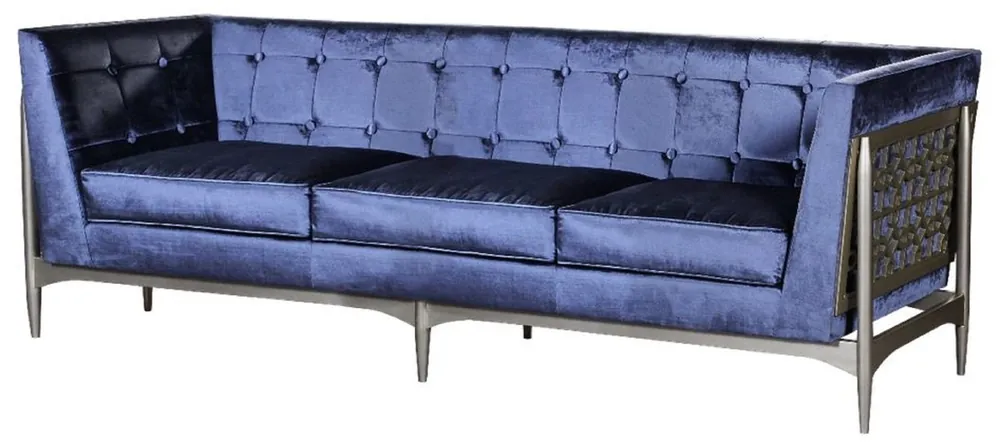 Casa Padrino sofá Art Deco de lujo de 3 plazas azul / gris 250 x 76 x A. 83 cm - Sofá de terciopelo noble con estructura de caoba - Muebles de Salón Art Deco Neue Kollektion