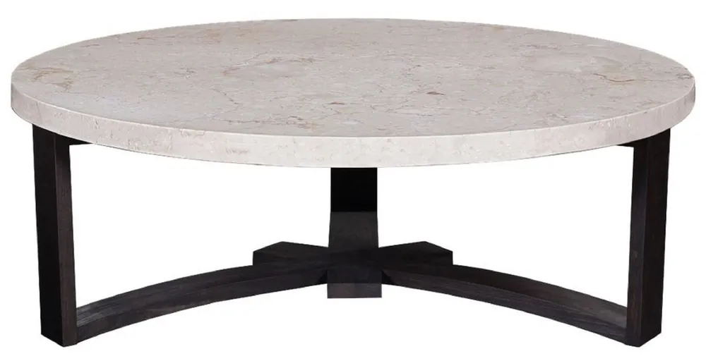 Casa Padrino mesa de centro de lujo crema / marrón oscuro Ø 130 x A. 45 cm - Mesa de salón redonda con tapa de mármol - Muebles de Salón Abverkauf