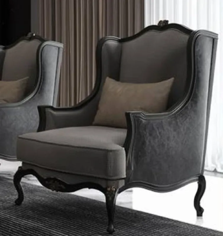 Casa Padrino sillón orejas barroco de lujo gris / gris oscuro / negro 78 x 80 x A. 108 cm - Sillón de salón noble de estilo barroco - Muebles de salón barrocos Billig