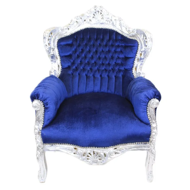 Sillón barroco Casa Padrino King azul real / plata - muebles barrocos estilo antiguo Versand Am Gleichen Tag