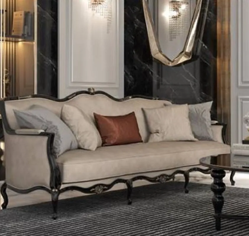 Preisreduziert Casa Padrino sofá barroco de lujo beige / negro 230 x 90 x A. 105 cm - Muebles de salón de alta calidad en estilo barroco - Noble y Magnífico