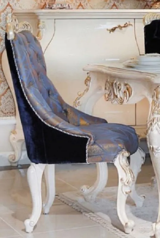 Sichere Zahlung Casa Padrino silla de comedor barroco de lujo azul / azul oscuro / bronce / oro - Silla de cocina de madera maciza hecha a mano - Muebles de comedor en estilo barroco