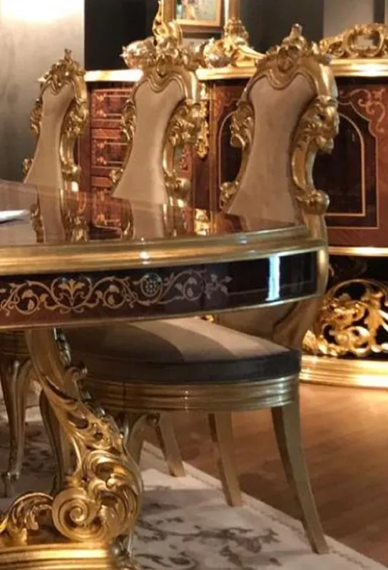 Casa Padrino silla de comedor barroco de lujo marrón / oro - Silla de cocina de madera maciza hecha a mano con terciopelo noble - Espléndidos muebles de comedor en estilo barroco Zertifiziert