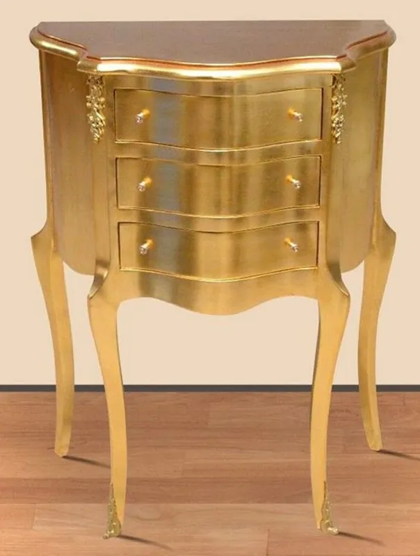 Rabatt Casa Padrino mesita de noche oro - Mesita de noche de madera maciza - Mesita de noche con 3 cajones - Muebles barrocos hechos a mano
