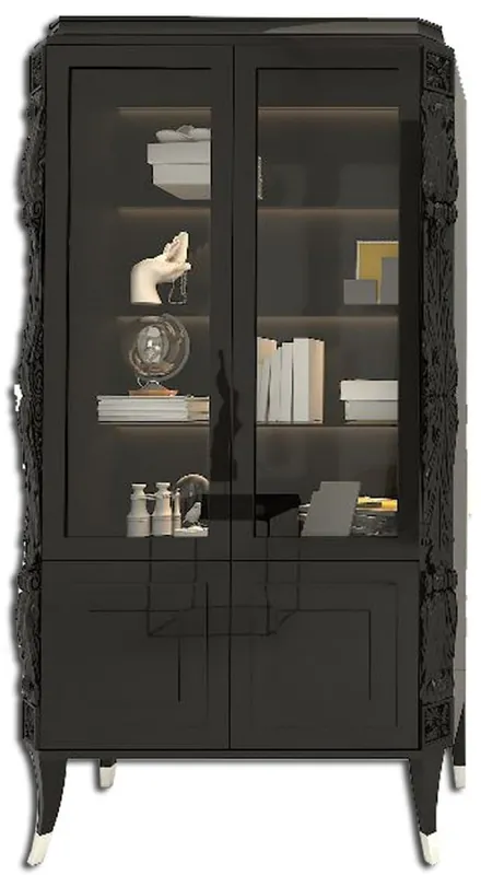 Casa Padrino vitrina Art Déco de lujo negro / plata - Vitrina de madera maciza hecha a mano - Muebles de Salón Art Déco Wochenendangebot
