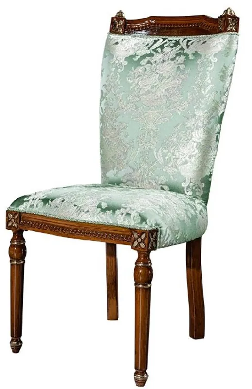 Preisknaller Casa Padrino silla de comedor barroco de lujo verde menta / marrón - Silla de cocina de madera maciza hecha a mano con patrón noble - Muebles de comedor barrocos