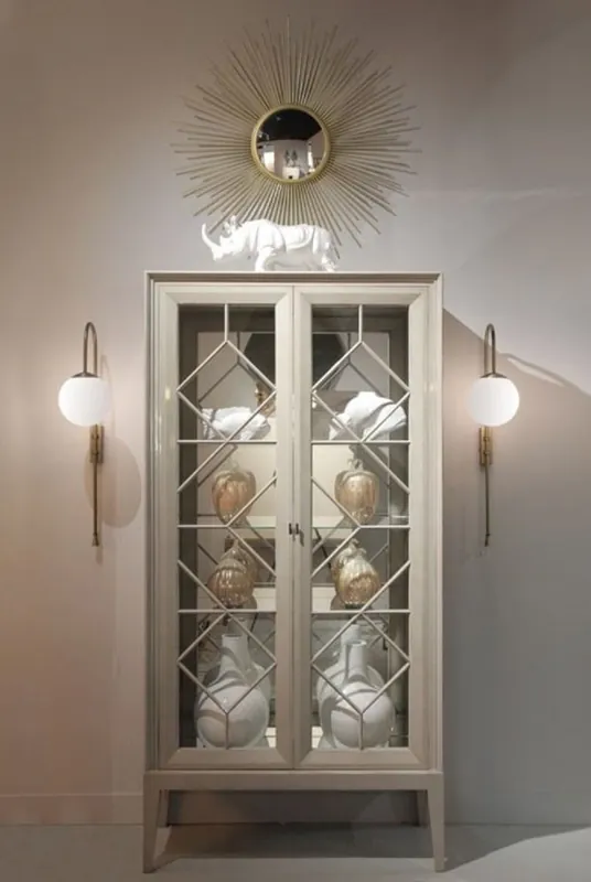 Casa Padrino vitrina de lujo gris claro 110 x 42 x A. 220 cm - Vitrina noble de madera maciza con 2 puertas de vidrio - Muebles de salón de lujo Neu Im Sortiment