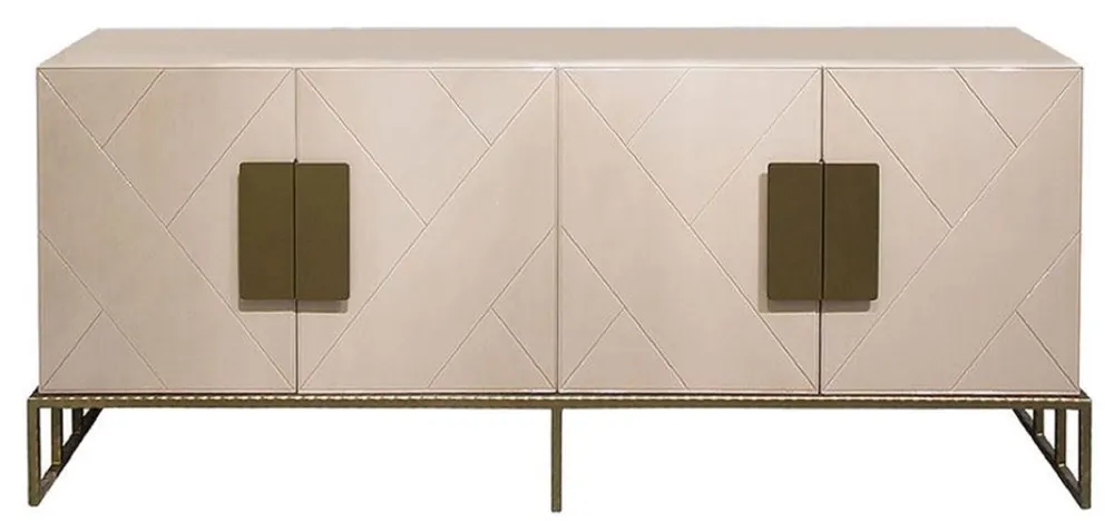 Casa Padrino aparador de diseño crema / latón 200 x 40 x A. 80 cm - Armario de cerámica para salón con 4 puertas - Muebles de Lujo Geprüft