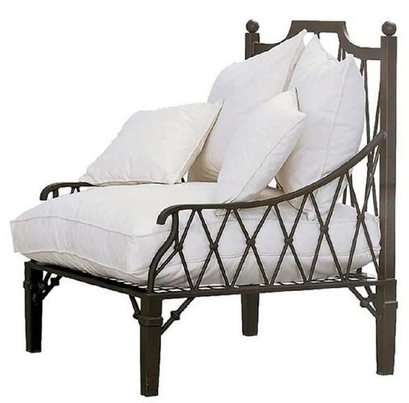 Zertifiziert Casa Padrino sillón Art Nouveau de lujo marrón / crema 90 x 90 x A. 115 cm - Sillón de hierro forjado forjado a mano con cojíns - Sillón de salón - Sillón de jardín - Sillón de terraza - Calidad de Lujo