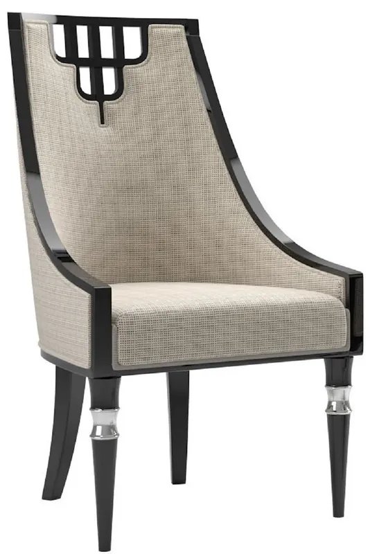 Casa Padrino silla de comedor Art Deco de lujo beige / negro / plata - Silla de cocina de madera maciza hecha a mano - Muebles de Comedor Art Deco Noble Schnäppchen
