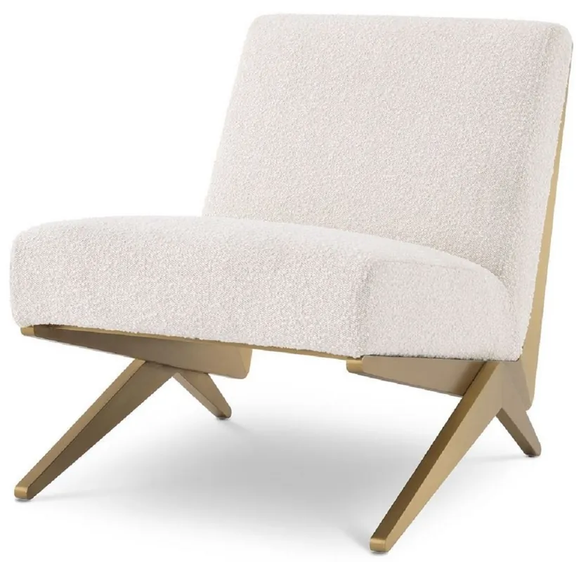 Casa Padrino sillón de lujo crema / latón 63,5 x 90,5 x A. 74 cm - Sillón de salón - Muebles de salón - Colección de Lujo Garantierte Lieferung