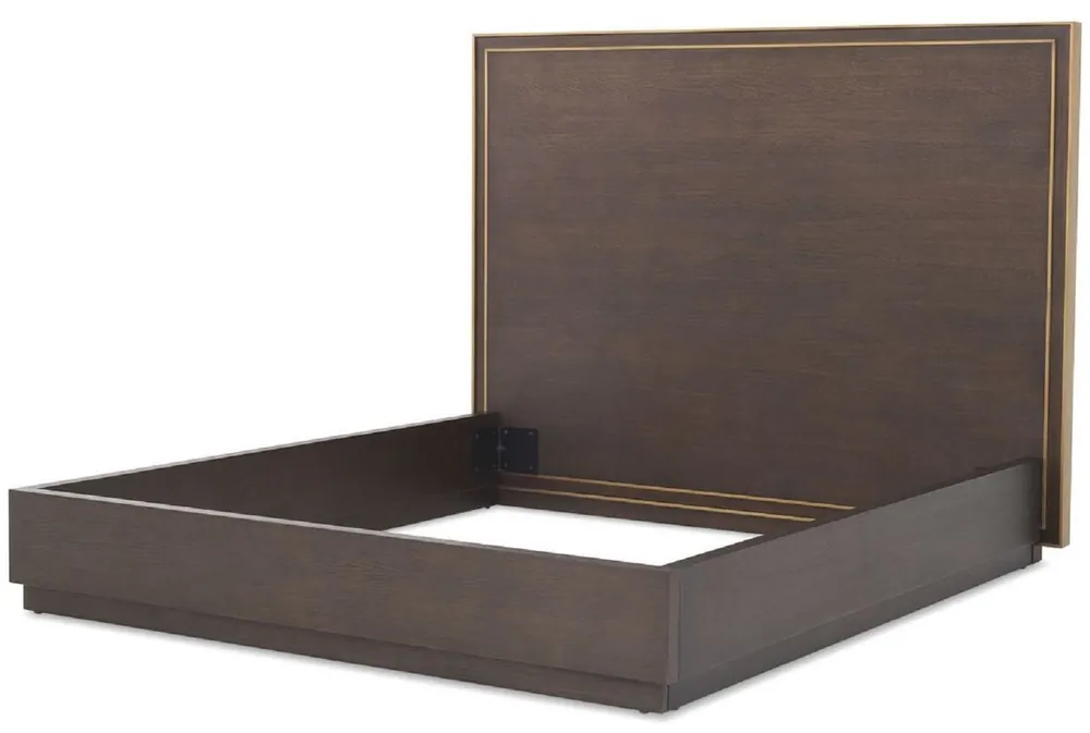 Kracherpreis Casa Padrino cama doble de lujo marrón / latón 186 x 224,5 x A. 155,5 cm - Cama moderna de madera maciza con cabecera - Muebles de Dormitorio