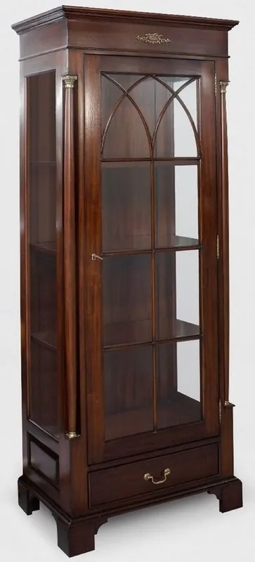 Knallerangebot Casa Padrino vitrina de lujo marrón oscuro 70 x 45 x A. 192 cm - Vitrina de caoba con puerta de vidrio y cajón - Muebles de salón de caoba de lujo