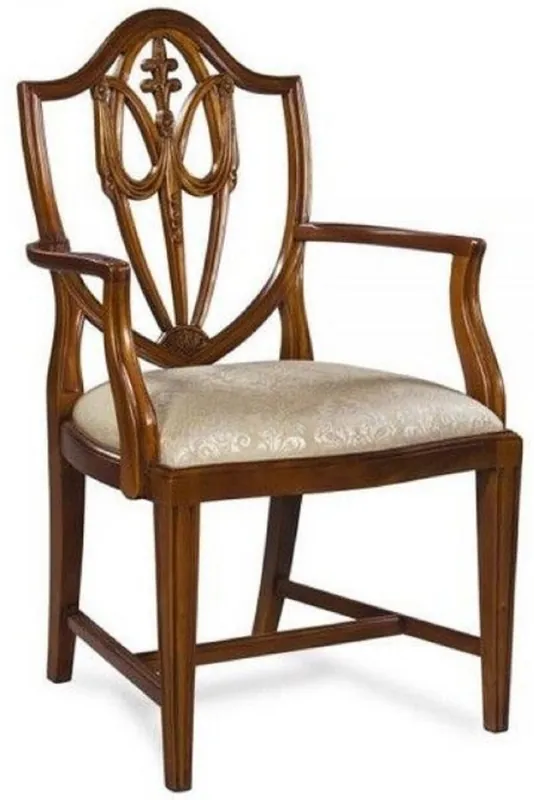 Neu Casa Padrino silla de comedor Art Deco de lujo con reposabrazos marrón oscuro / oro 58,4 x 50,8 x A. 99,1 cm - Elegante silla de madera maciza con patrón - Muebles de Comedor Art Déco