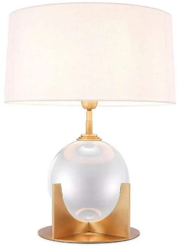 Casa Padrino lámpara de mesa de lujo latón antiguo / blanco Ø 38 x A. 52 cm - Lámpara de escritorio moderna con perla de cristal decorativa - Calidad de Lujo Neue Ware
